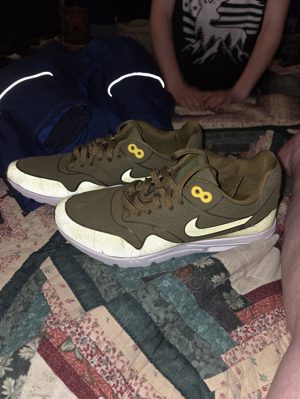 Nike Olive Green Low-Top Sneakers with Yellow Accents